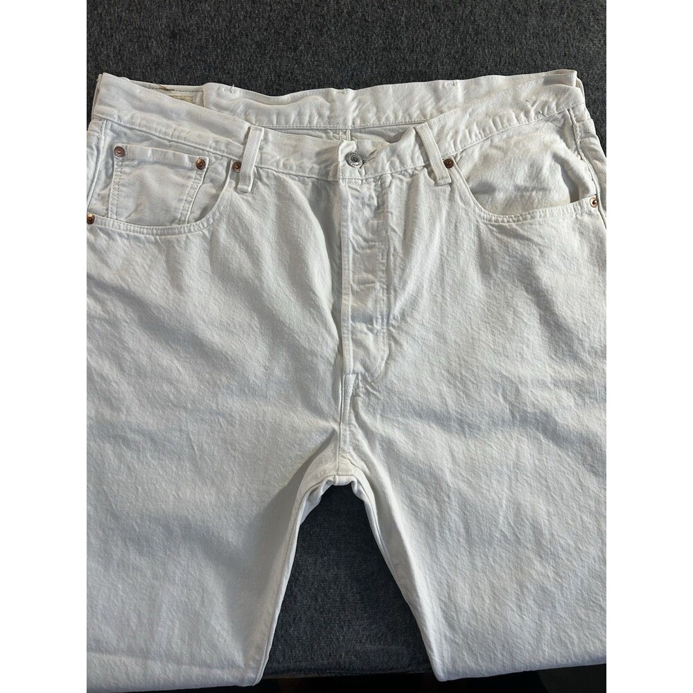 Levis Jeans Men 38x30 White Prem 501 90s Big E Button Fly Straight Denim Casual - Picture 4 of 14